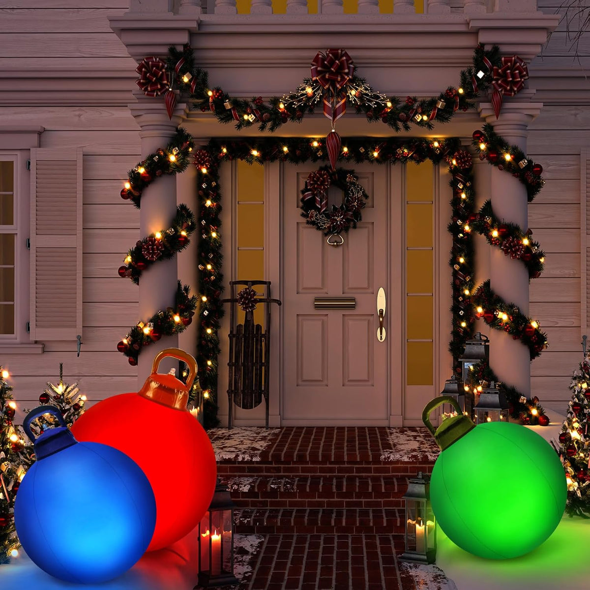 Jetec 3 Pcs Outdoor Light Up Christmas Ball Decorations Large Christmas Inflatable PVC Decorated