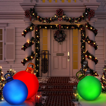 Jetec 3 Pcs Outdoor Light Up Christmas Ball Decorations Large Christmas Inflatable PVC Decorated