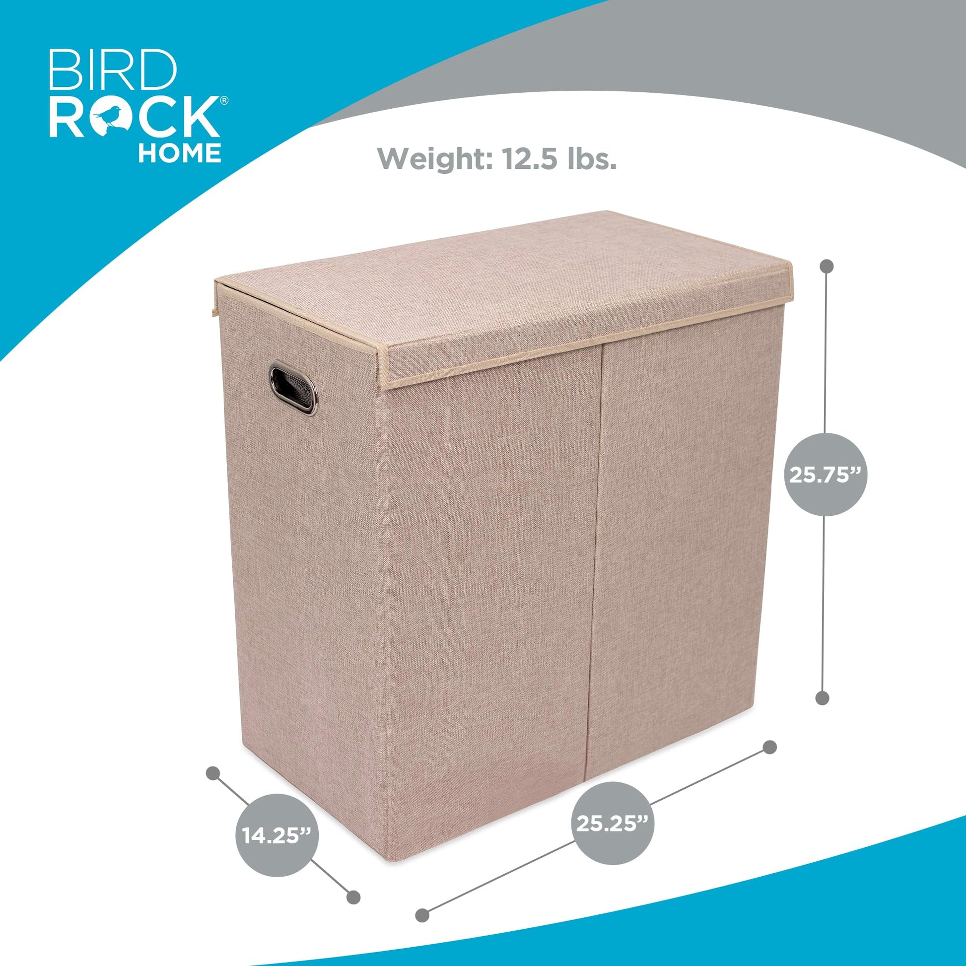 BirdRock Home Double Laundry Hamper with Lid and Removable Liners | Linen | Easily Transport