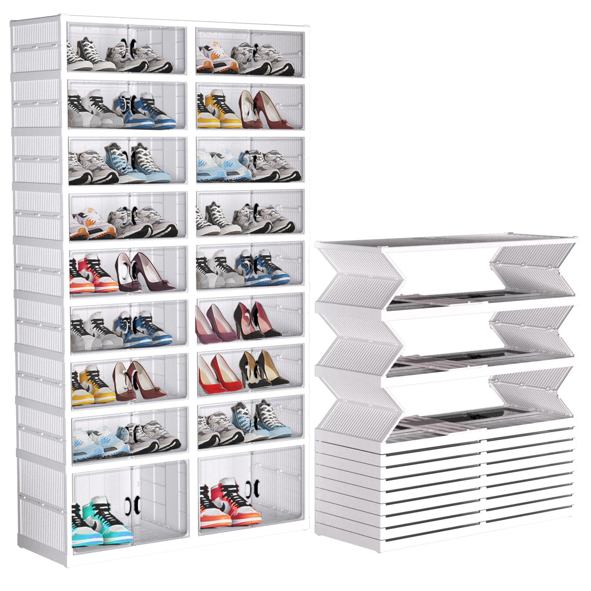 FAHKNS 9 Tier 36 Pair Folding Shoe Rack with Wheels and Magnetic Doors,Stackable Transparent Shoe