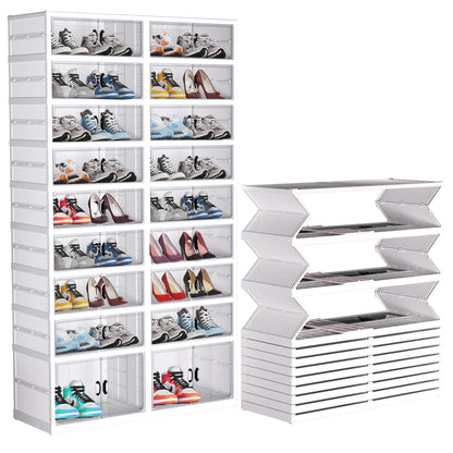 FAHKNS 9 Tier 36 Pair Folding Shoe Rack with Wheels and Magnetic Doors,Stackable Transparent Shoe