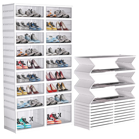 FAHKNS 9 Tier 36 Pair Folding Shoe Rack with Wheels and Magnetic Doors,Stackable Transparent Shoe