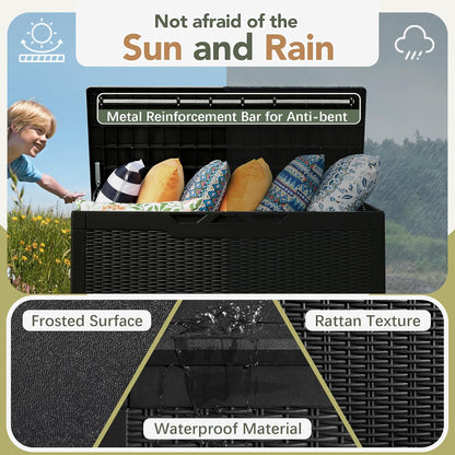 Flamaker Deck Box with Cushion 100 Gallon Waterproof Resin Storage Box with Air Rod Indoor Outdoor