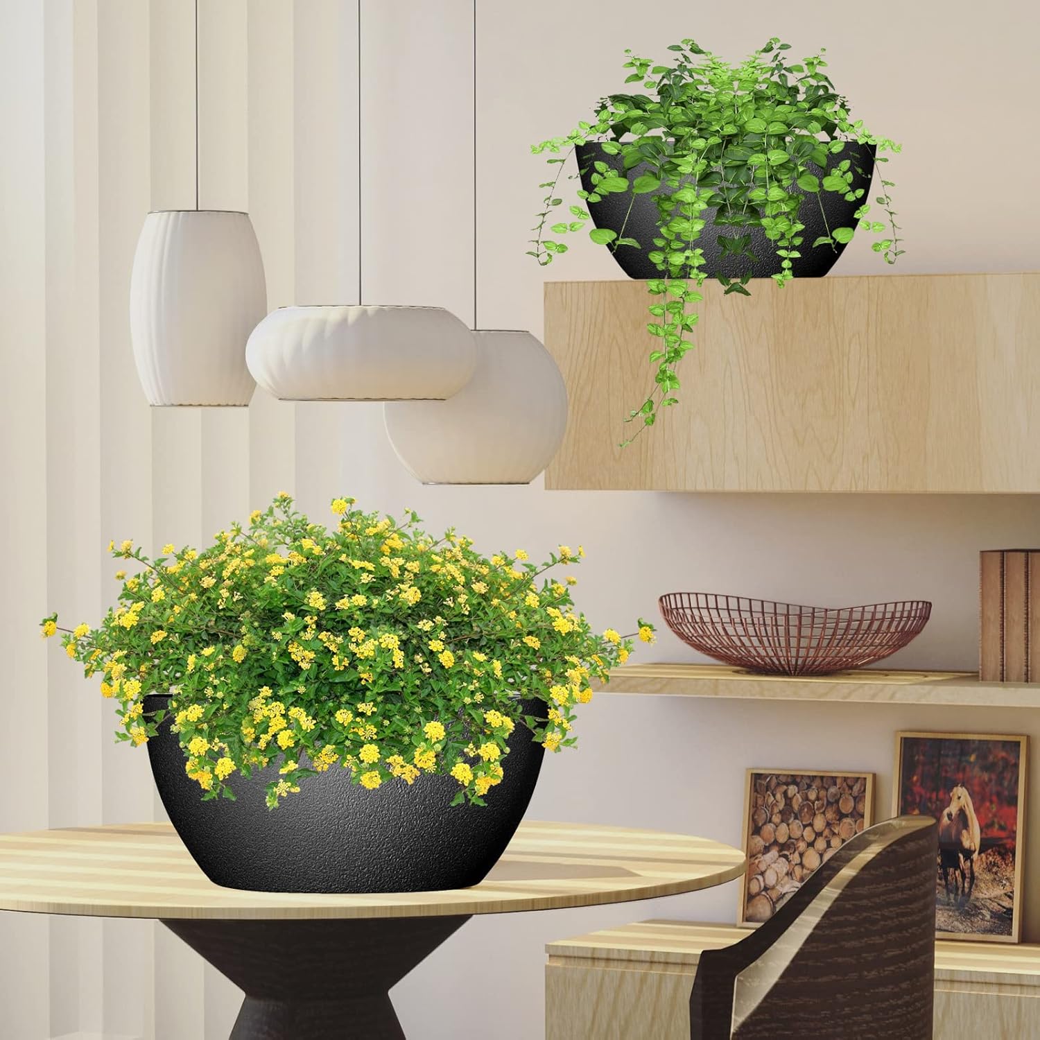 WOUSIWER 13 inch 2Pack Large Hanging Planters for Outdoor Indoor Plants with Drainage Holes and