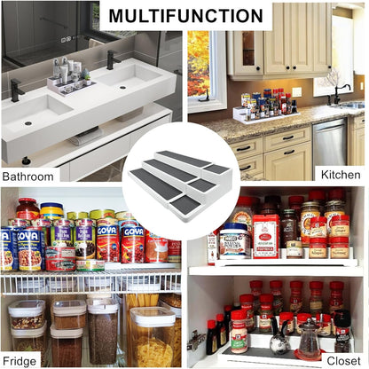 3 Tier Expandable Spice Rack Organizer, White/Grey Plastic Spice Rack, Adjustable Length