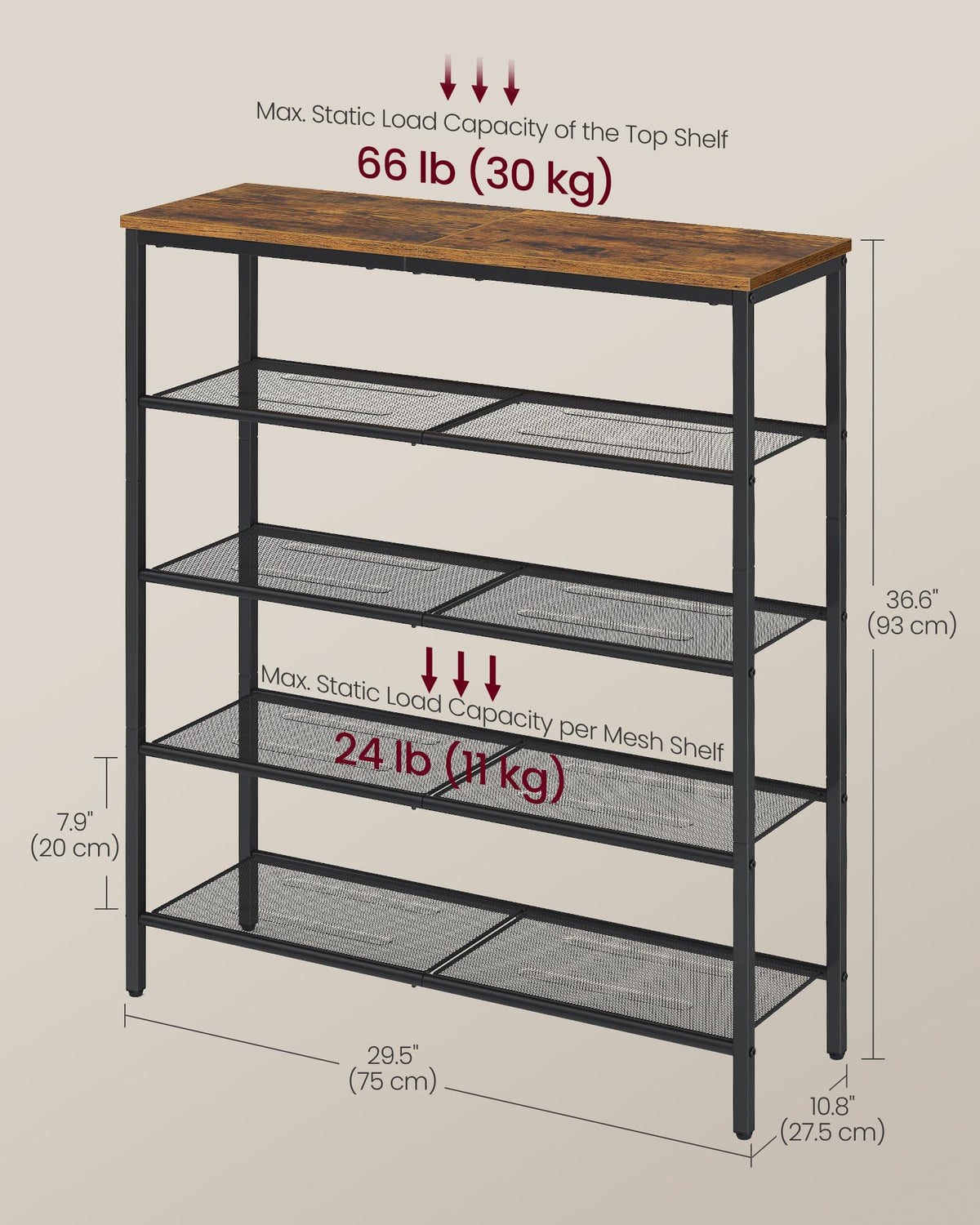 VASAGLE 5-Tier Shoe Rack, Large Shoe Storage Organizer for Closet, Entryway, 18-24 Pairs, with 4