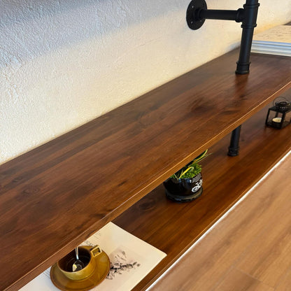 Industrial Pipe Wall Shelves Pipe Shelving with Real Wood Plank,70 Inches Floating Shelves for Wall