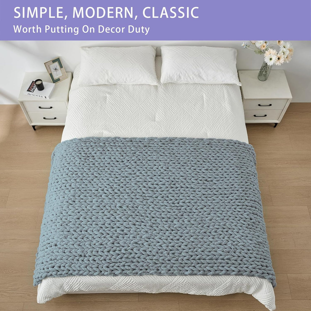 Bigacogo Chunky Knit Throw Blanket for Couch, 40x80 inches, 100% Hand Knitted with Thick Jumbo