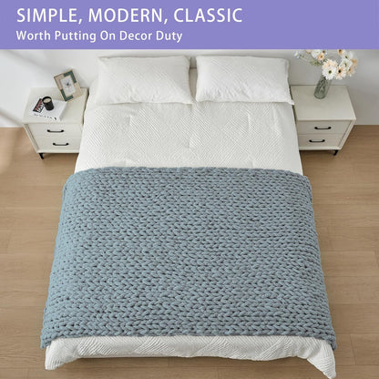 Bigacogo Chunky Knit Throw Blanket for Couch, 40x80 inches, 100% Hand Knitted with Thick Jumbo
