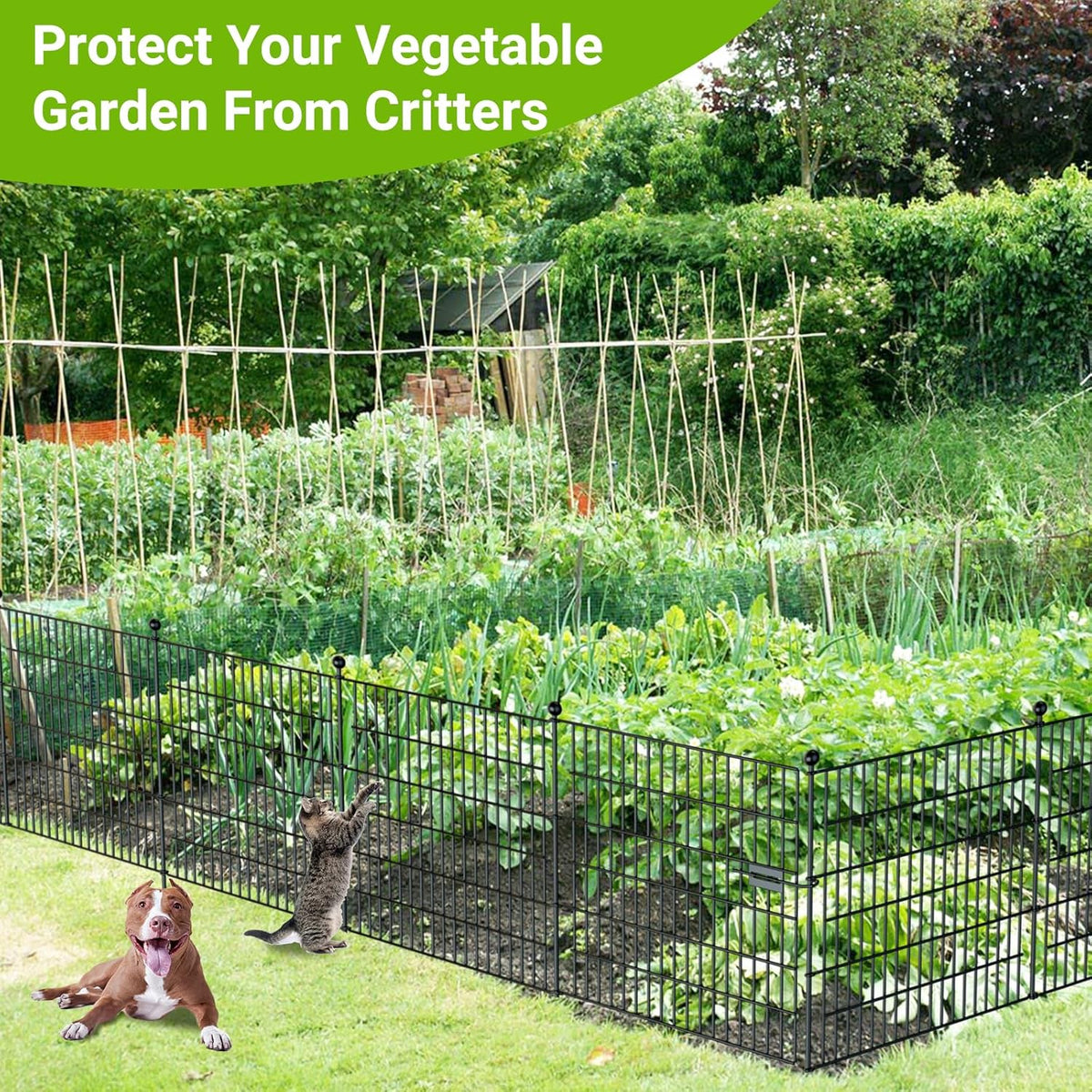 5 Panels No Dig Decorative Outdoor Garden Fence with Gate for Yard, 32 in(H) X 11.8 ft(L) Animal