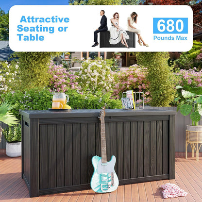 Vixzen 180 Gallon Resin Deck Box, Lockable Outdoor Storage Box for Patio Cushions Storage
