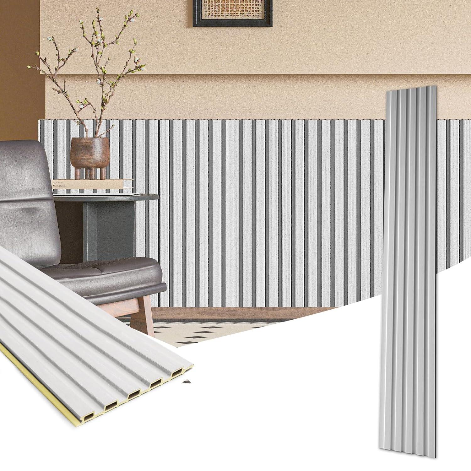 Art3d WPC Wainscoting Panels, 16-Pack 48 x 6 Inch 3D Wall Accents for Interior Wall Decor, Living