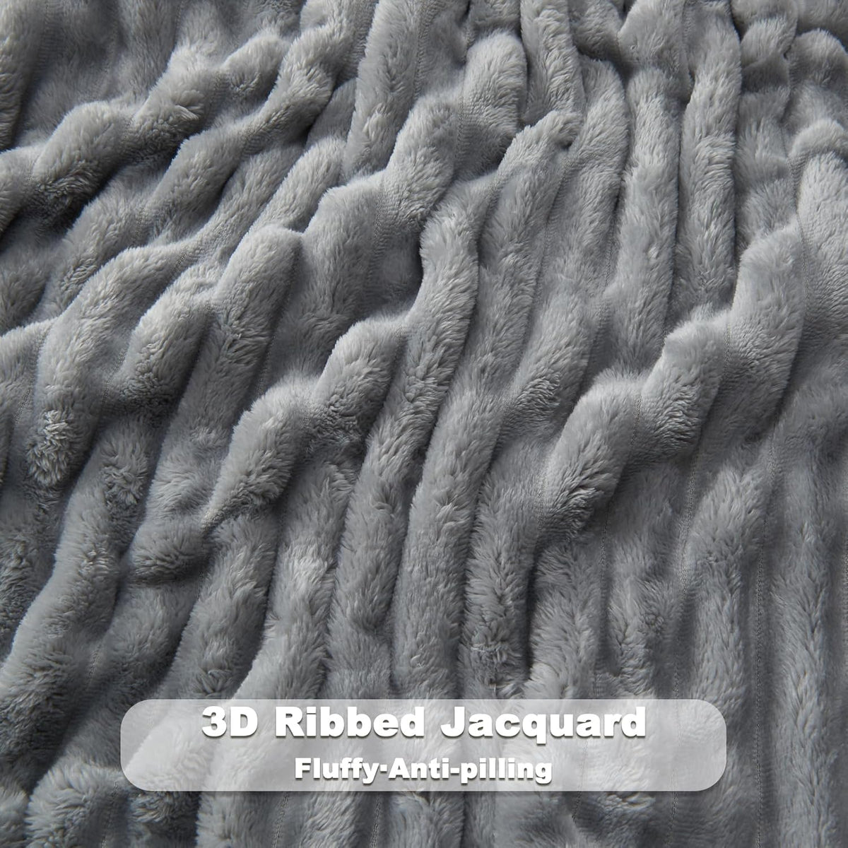 NEWCOSPLAY Super Soft Twin Blanket Light Grey Premium Silky Flannel Fleece 3D Ribbed Jacquard