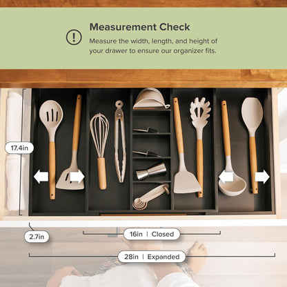 Adjustable Kitchen Drawer Organizer for Utensils and Junk, Food-Safe Contract Grade with 100%