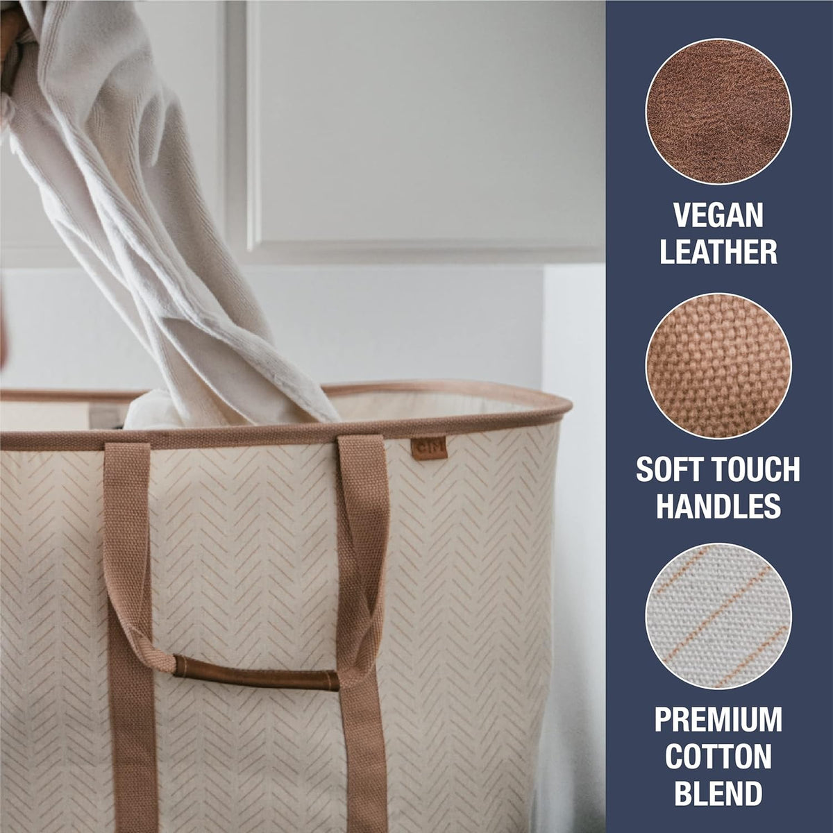 CleverMade Collapsible Laundry Tote - LUXE Mocha 2-Pack 50L - Foldable Storage Organization