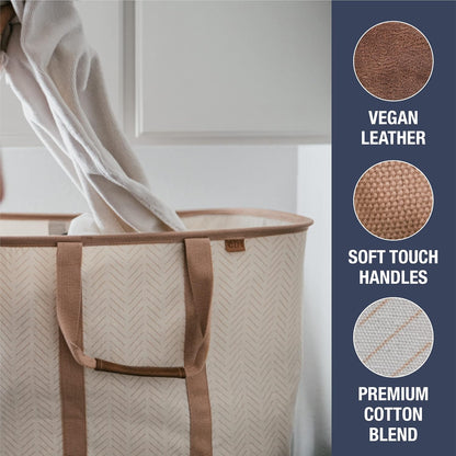 CleverMade Collapsible Laundry Tote - LUXE Mocha 2-Pack 50L - Foldable Storage Organization