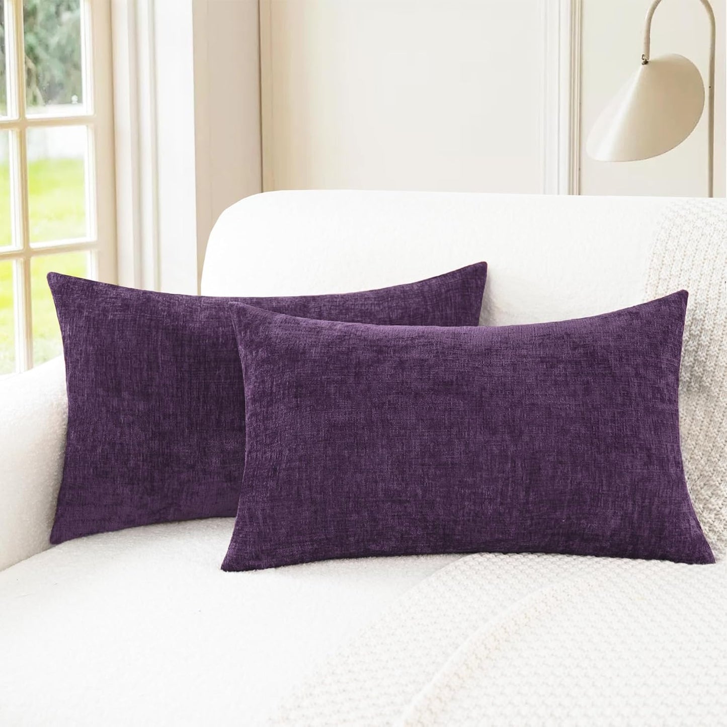 CaliTime Throw Pillow Covers Decorative 12 X 20 Inches Pack of 2 Cozy Chenille Cushion Cases for