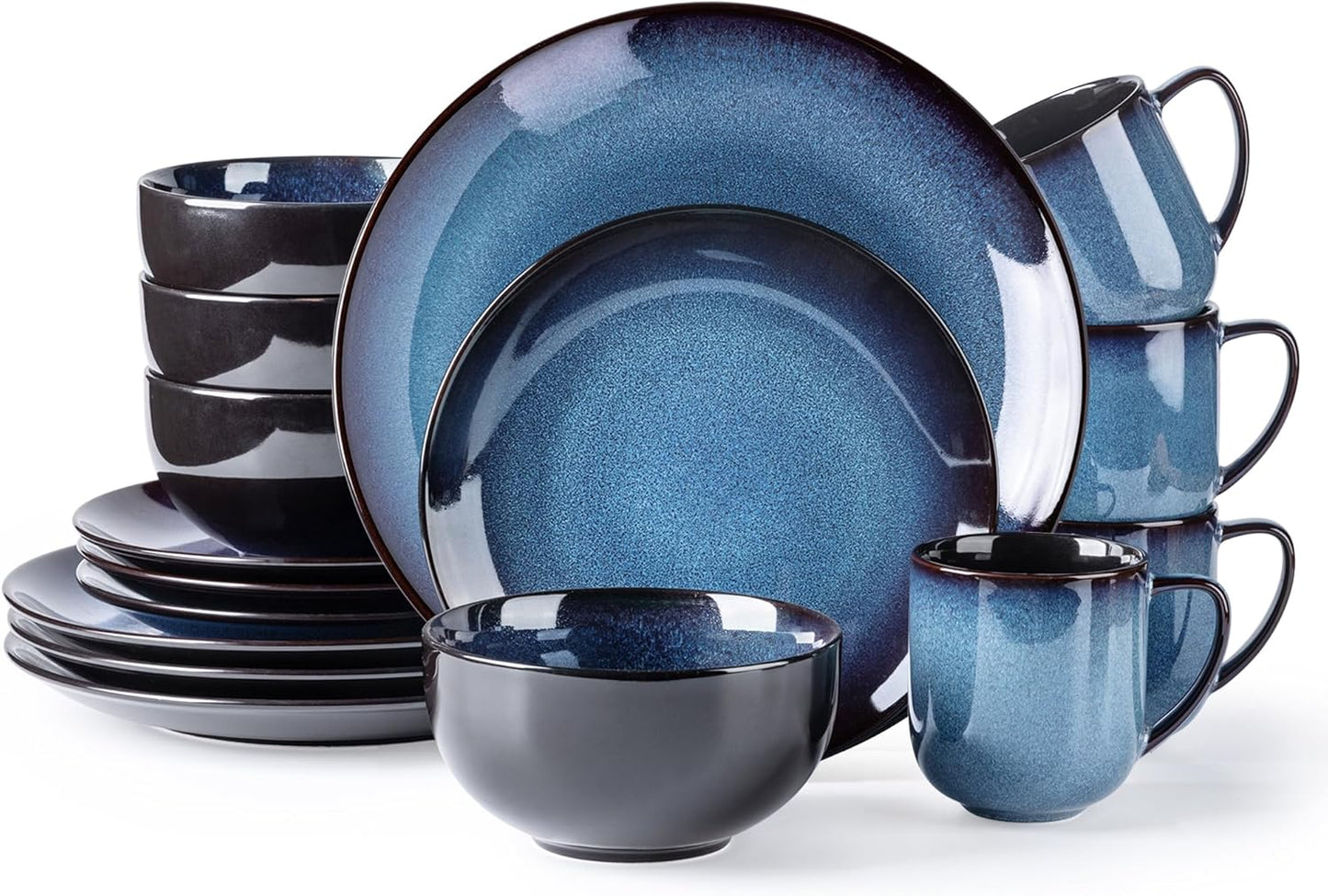 LERATIO Ceramic Dinnerware Sets for 4,16-Piece Reactive Glaze Plates and Bowls Set with Mugs,Highly
