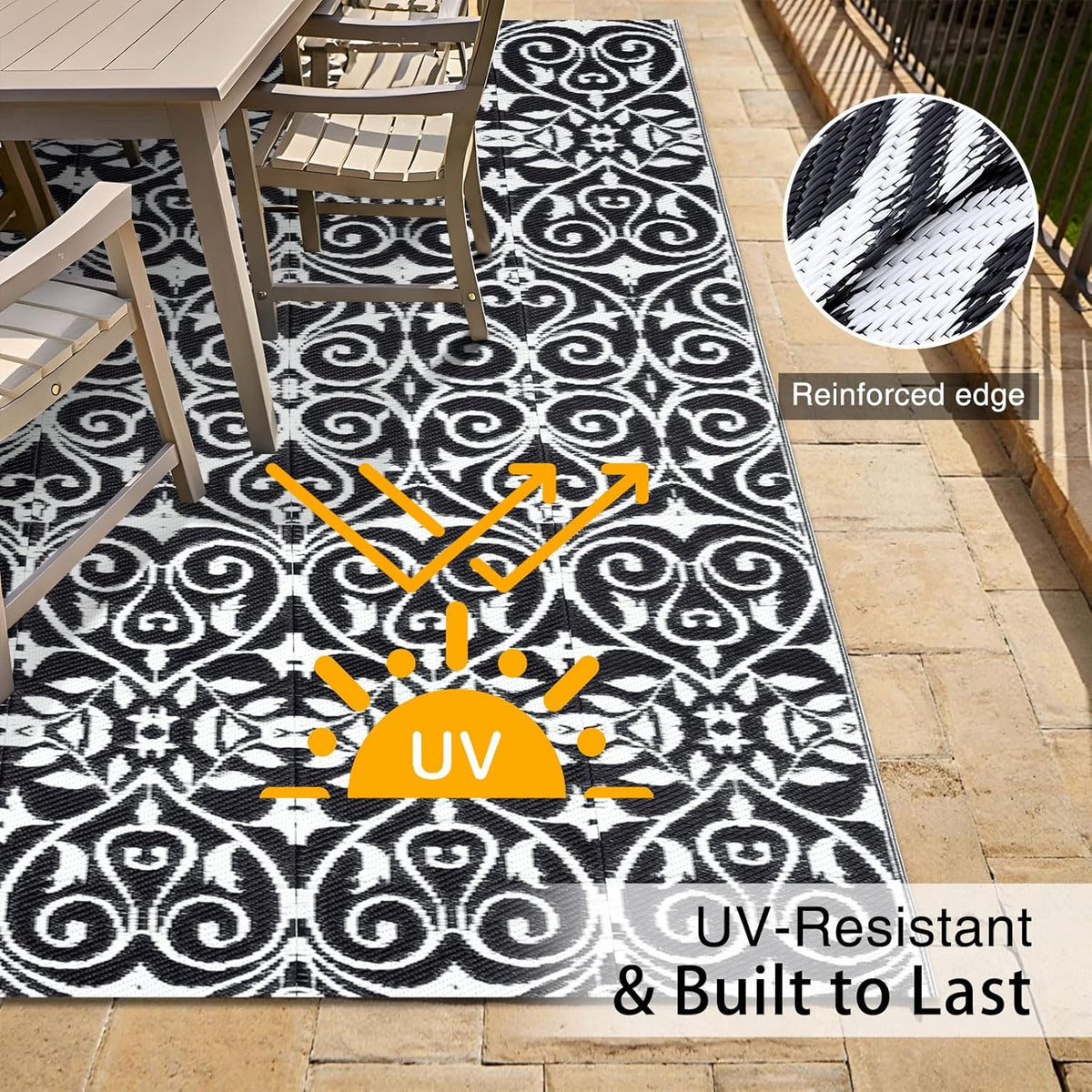 OLANLY Outdoor Rug Waterproof 5x8 ft Clearance, Reversible Outdoor Plastic Straw Rug with Floral