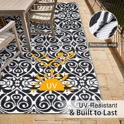 OLANLY Outdoor Rug Waterproof 5x8 ft Clearance, Reversible Outdoor Plastic Straw Rug with Floral