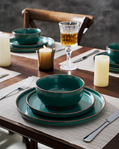 Famiware Mercury Plates and Bowls Sets, 18 Pieces Stoneware Dinnerware Sets, Dishes Set for 6