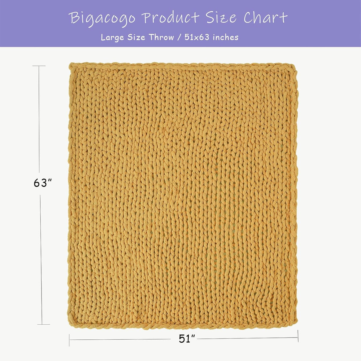 Bigacogo Chunky Knit Throw Blanket for Couch, 51x63 inches, 100% Hand Knitted with Thick Jumbo