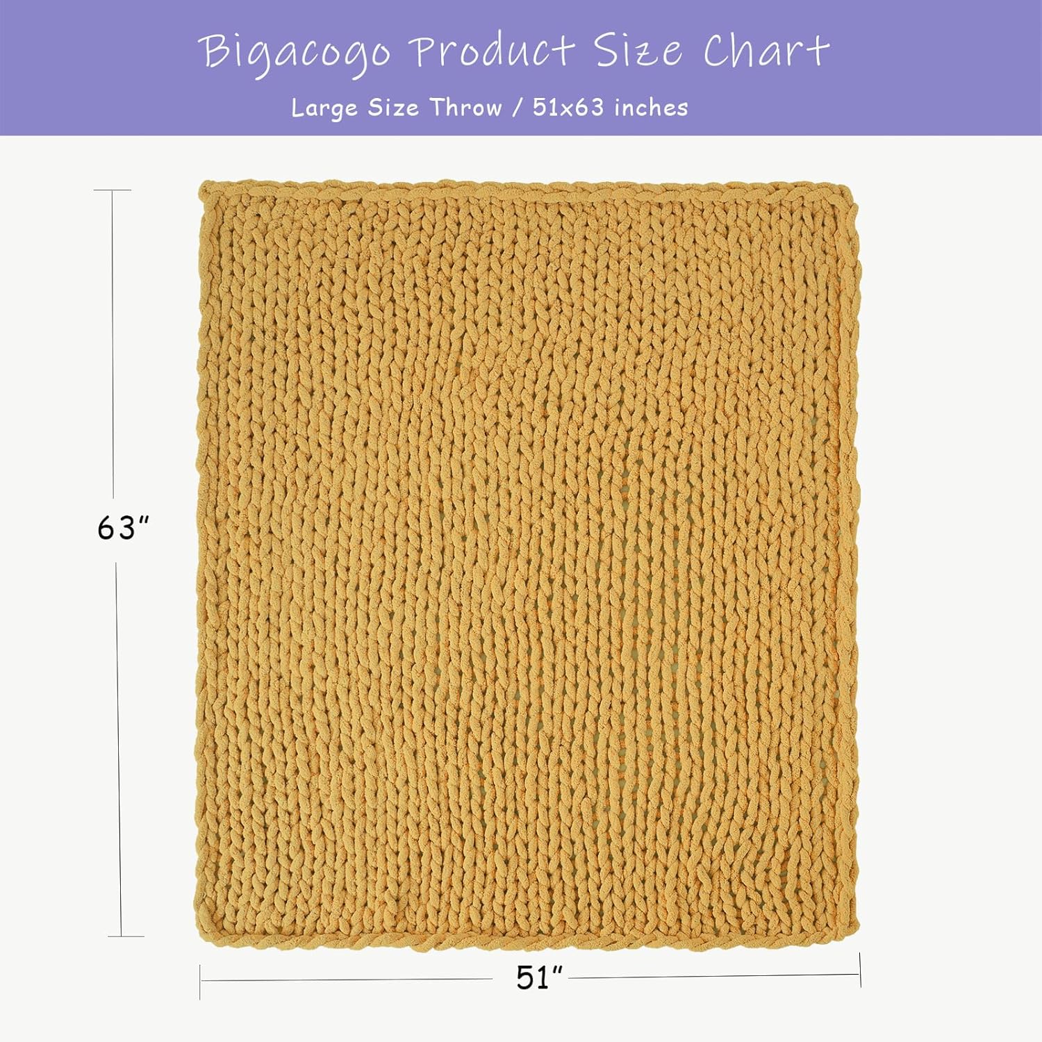 Bigacogo Chunky Knit Throw Blanket for Couch, 51x63 inches, 100% Hand Knitted with Thick Jumbo