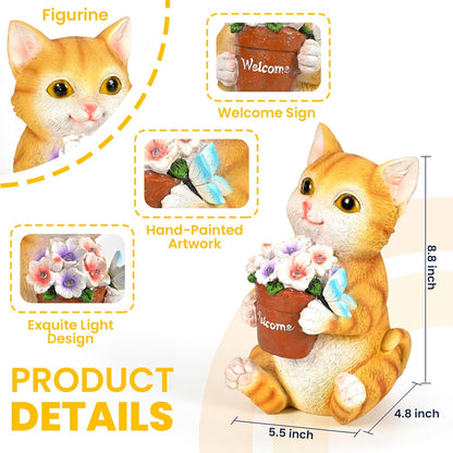 GIGALUMI Solar Garden Decor Flower Pot Cat Statues Outdoor, Birthday Gifts for Women Mom Grandma