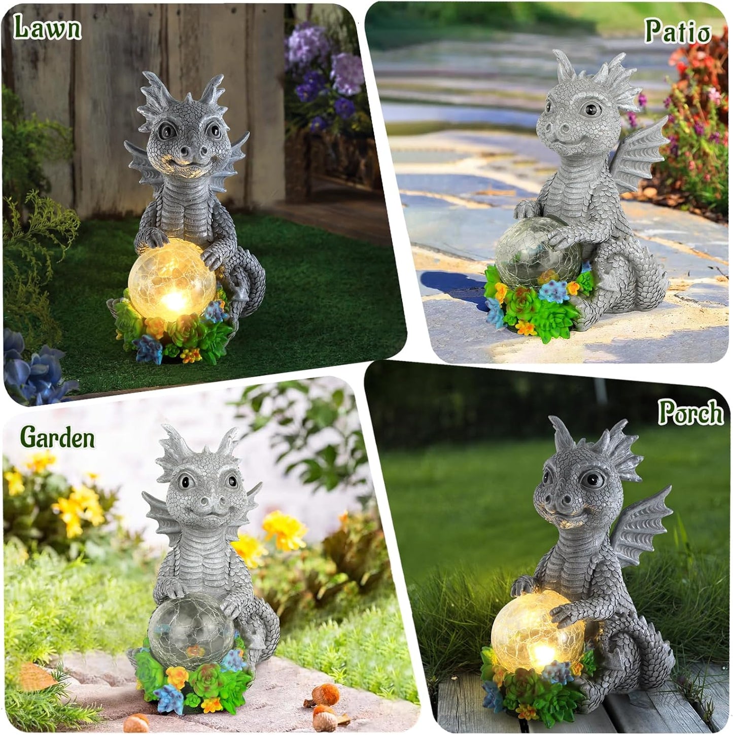 Solar Garden Outdoor Statues Dragon Holding Magic Orb with Solar LED Lights - Lawn Decor Outdoor