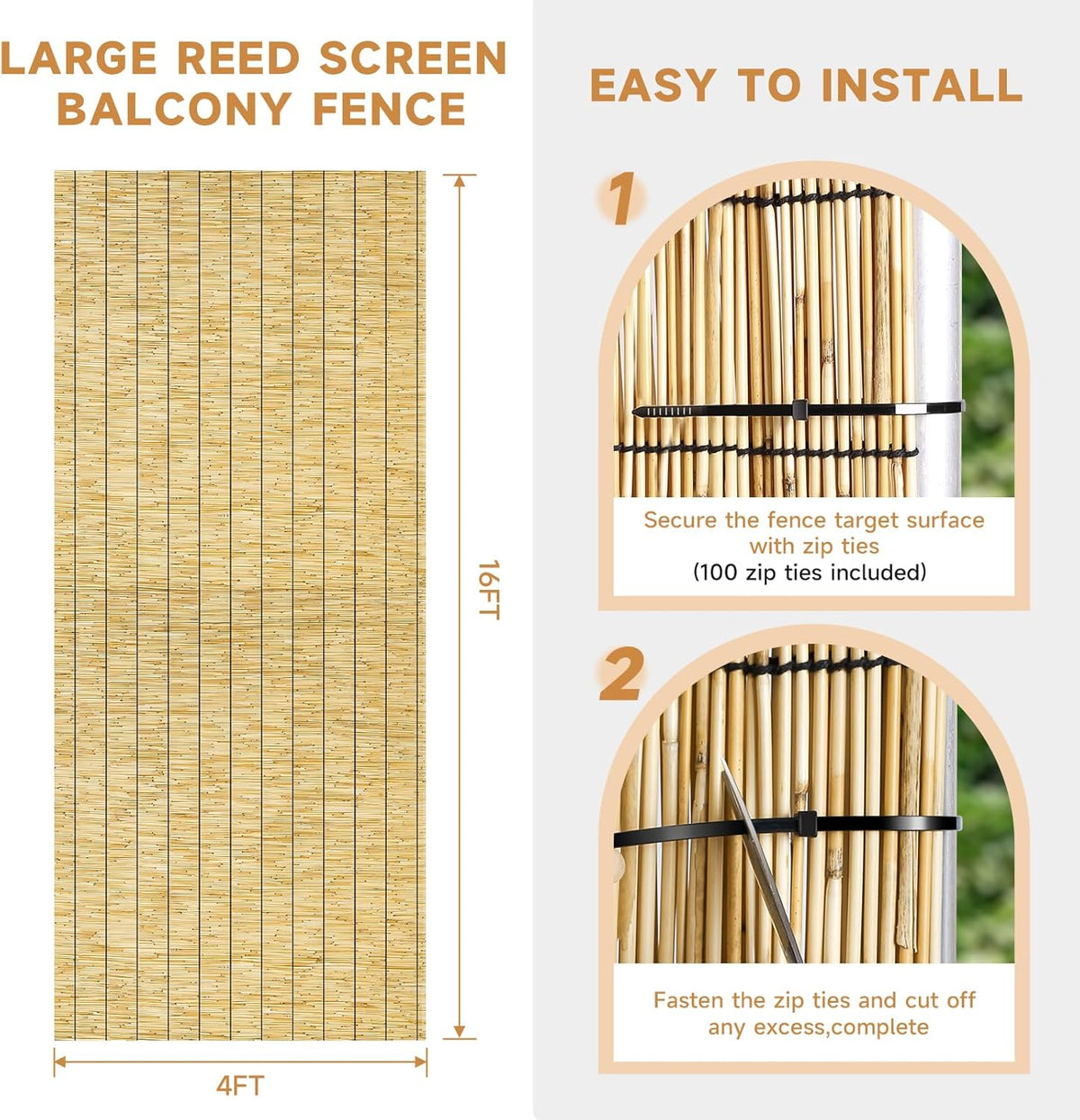 ZNCMRR Bamboo Fencing Decorative Natural Reed Fencing Rolls Bamboo Fence 4 Feet High Privacy Screen