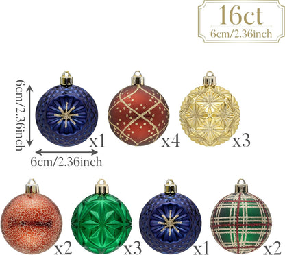 Valery Madelyn Ornaments for Christmas Trees, 16ct 2.36 Inches Red Green and Gold Shatterproof