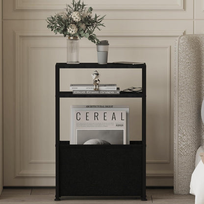 Black Side Table, Slim Side Table with Magazine Rack, Bathroom Table for Small Spaces, Narrow