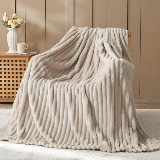 NEWCOSPLAY Super Soft Throw Blanket Linen Premium Silky Flannel Fleece 3D Ribbed Jacquard