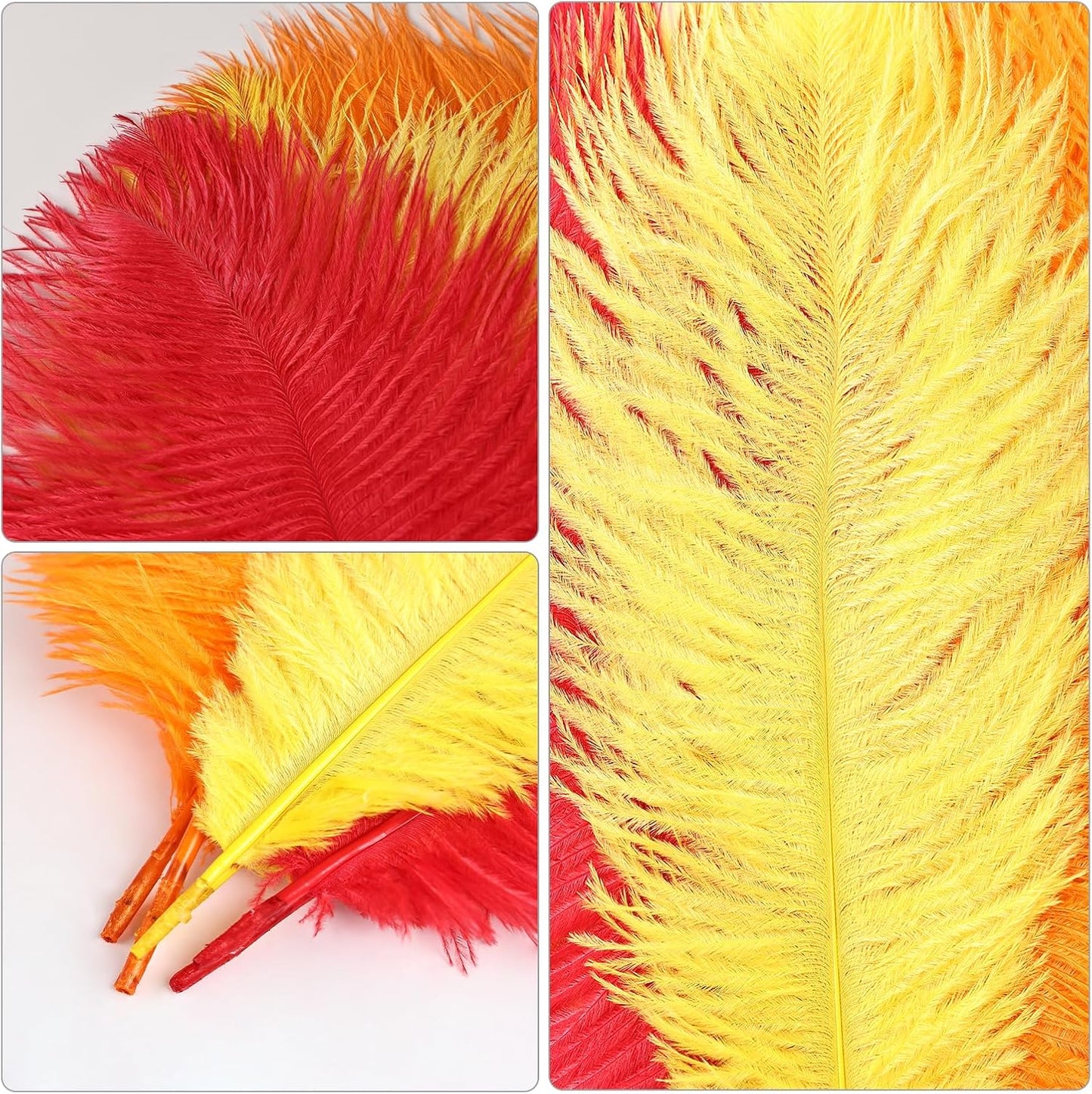THARAHT Red Orange Yellow Ostrich Feathers 24pcs Natural Bulk 8-10Inch 20cm-25cm for Crafts Wedding