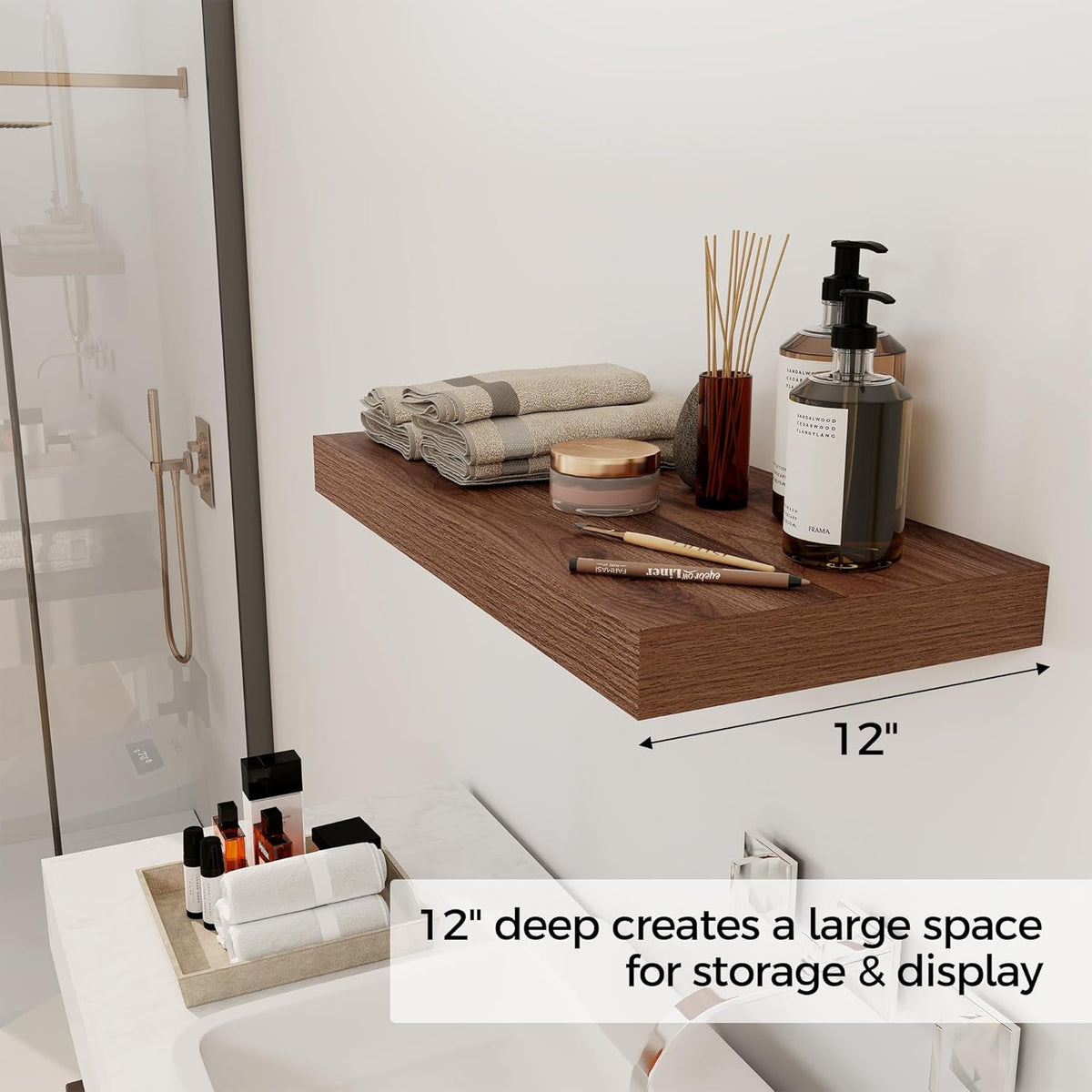 12 Inch Deep Floating Shelves, 24 x 12 Floating Shelf for Books, Rustic Wood Deep Wall Shelves for