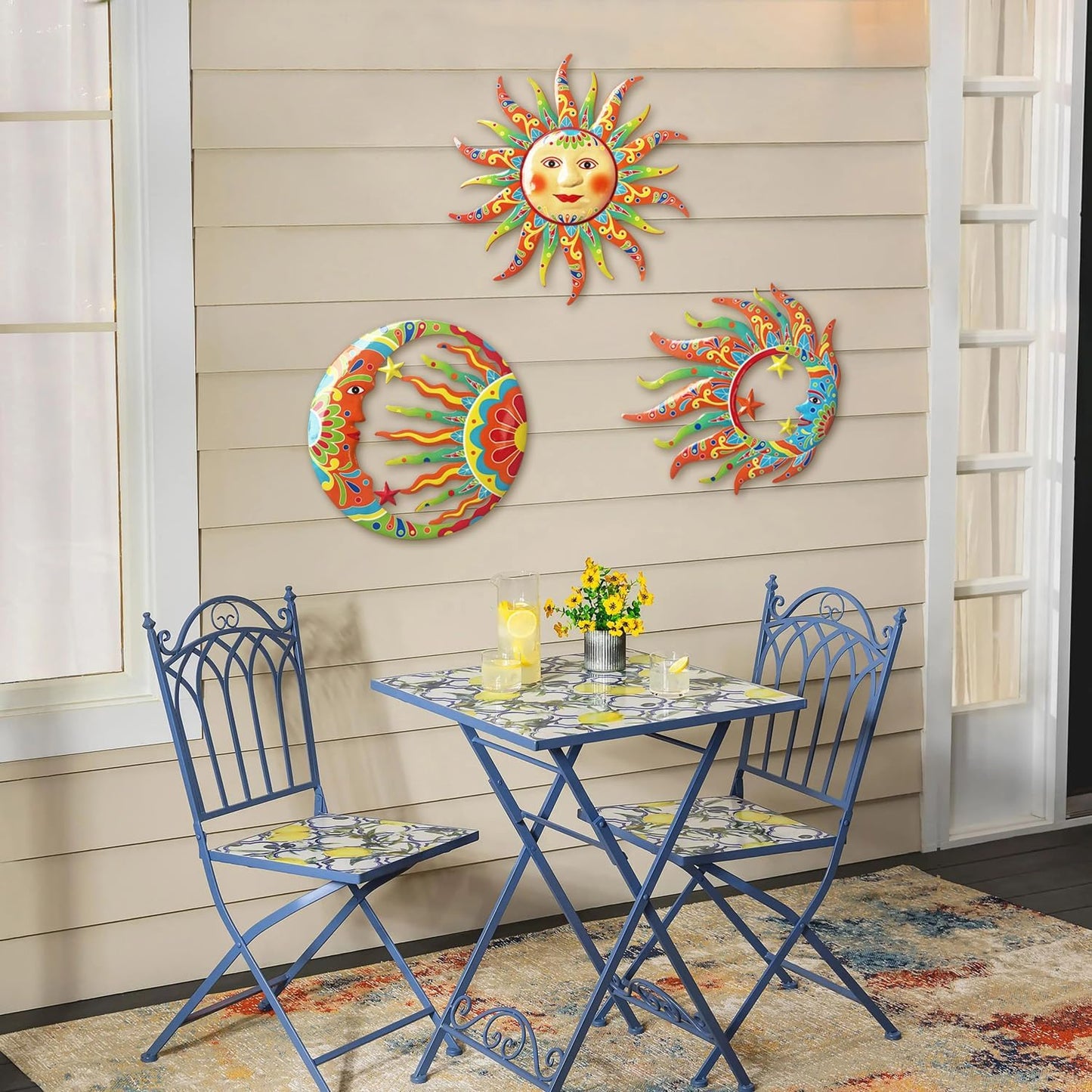 Limygus 3D Print Sun Wall Hanging, Wall Sculpture, Metal Wall Art Indoor/Outdoor Decor - 9”