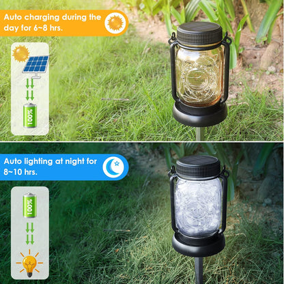 Mlambert Cool White 4 Pack Solar Hanging Mason Jar Lights with Stakes, Waterproof Decorative 30