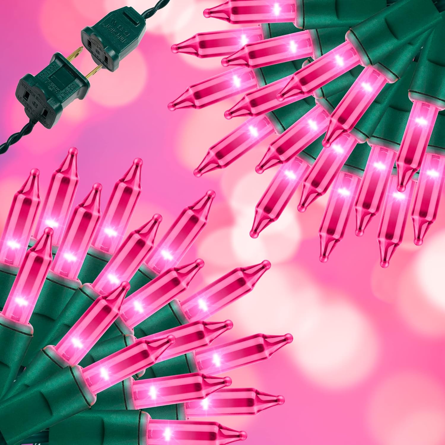 100LIGHTS PINK Extra-Bright With End Connectors Christmas Decorative Lights 5.98m UL Certified Mini