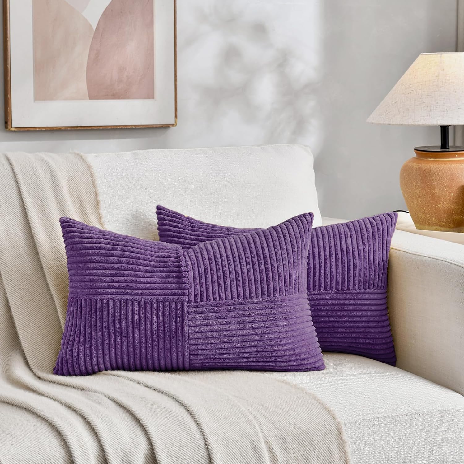 Fancy Homi 2 Packs Purple Long Lumbar Decorative Throw Pillow Covers 12x24 Inch for Living Room