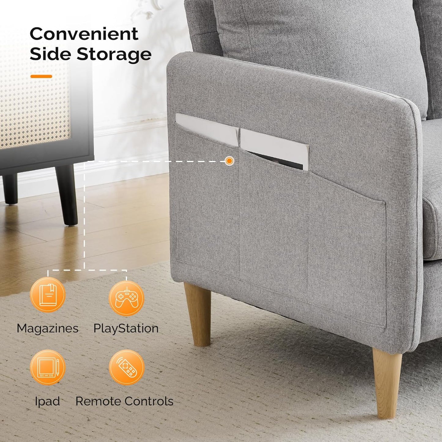 VINGLI 47" Small Couch, Linen Loveseat Sofa Light Grey Mini Couch Mid Century Modern Decor Love