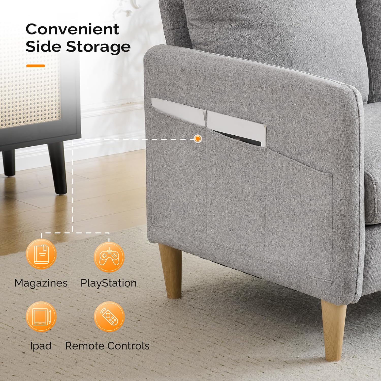 VINGLI 47" Small Couch, Linen Loveseat Sofa Light Grey Mini Couch Mid Century Modern Decor Love