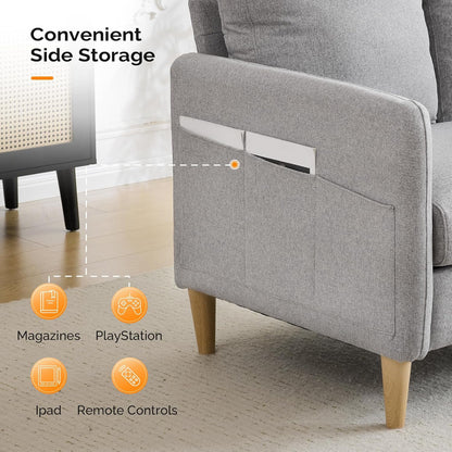 VINGLI 47" Small Couch, Linen Loveseat Sofa Light Grey Mini Couch Mid Century Modern Decor Love