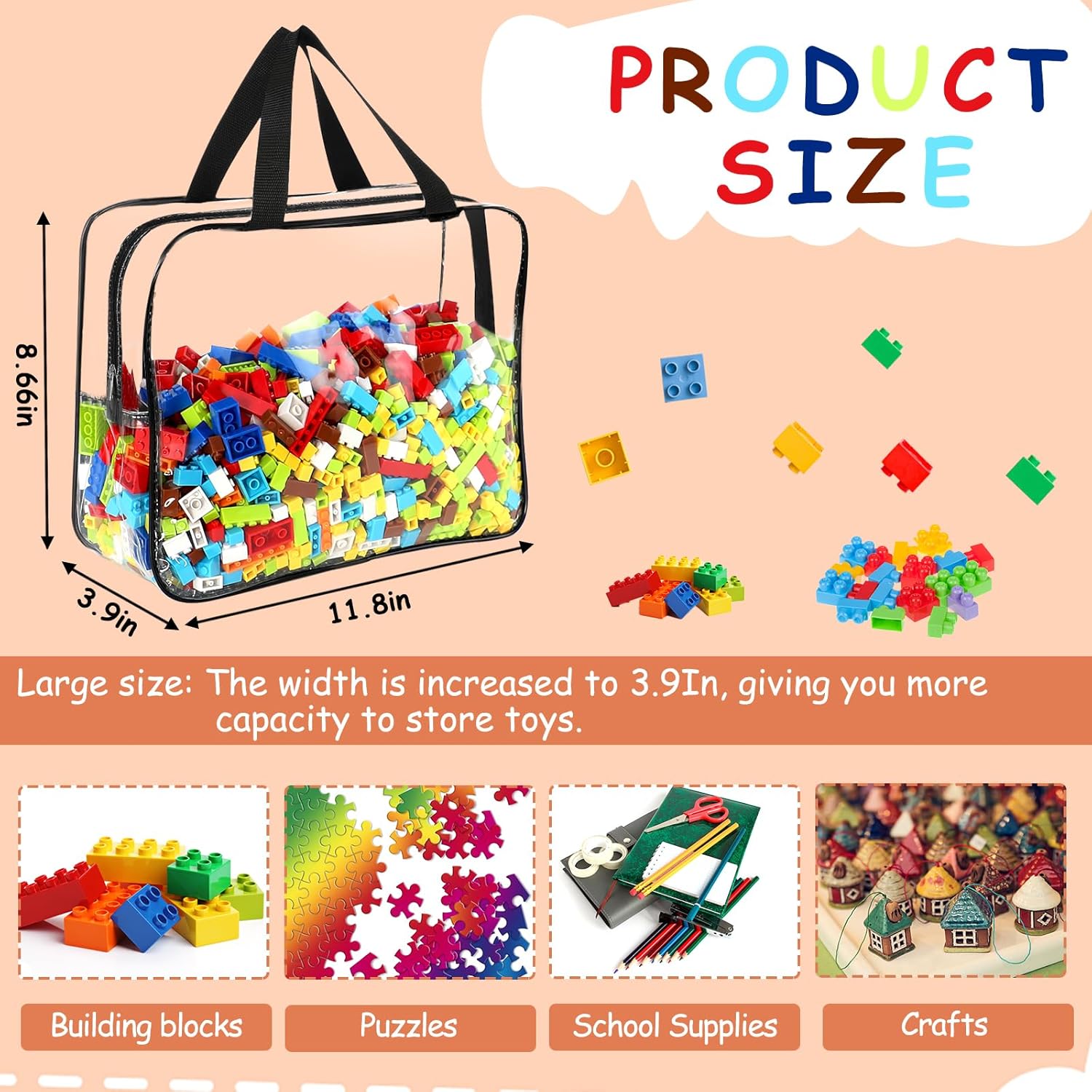 6 Packs Large Toy Storage Bags with Labels, Reusable Clear PVC Board Game Storage, Travel