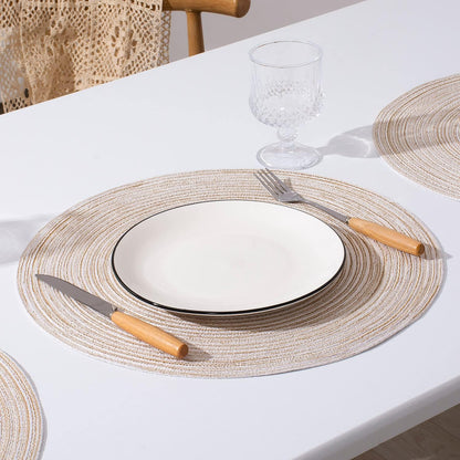 AHHFSMEI Round Braided Placemats Set of 6 Round Table Mats for Dining Tables Natural Woven Heat