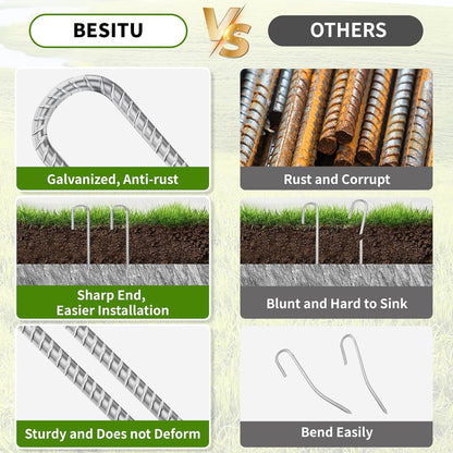 12 Inch Ground Stakes Heavy Duty J Hook 60-Pack Metal Spikes Galvanized Ground Hooks Anchors Rebar