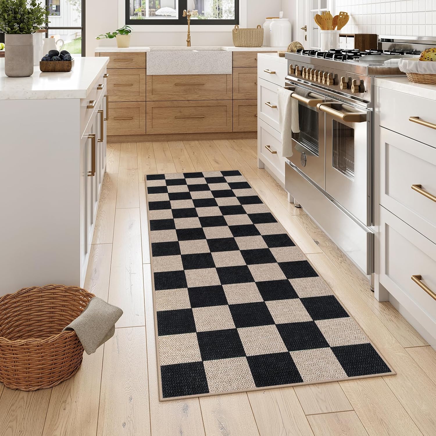 Lahome Checkered Easy Jute Runner Rug, 2x6 Kitchen Runner Rug Non Slip Washable Outdoor Carpet for
