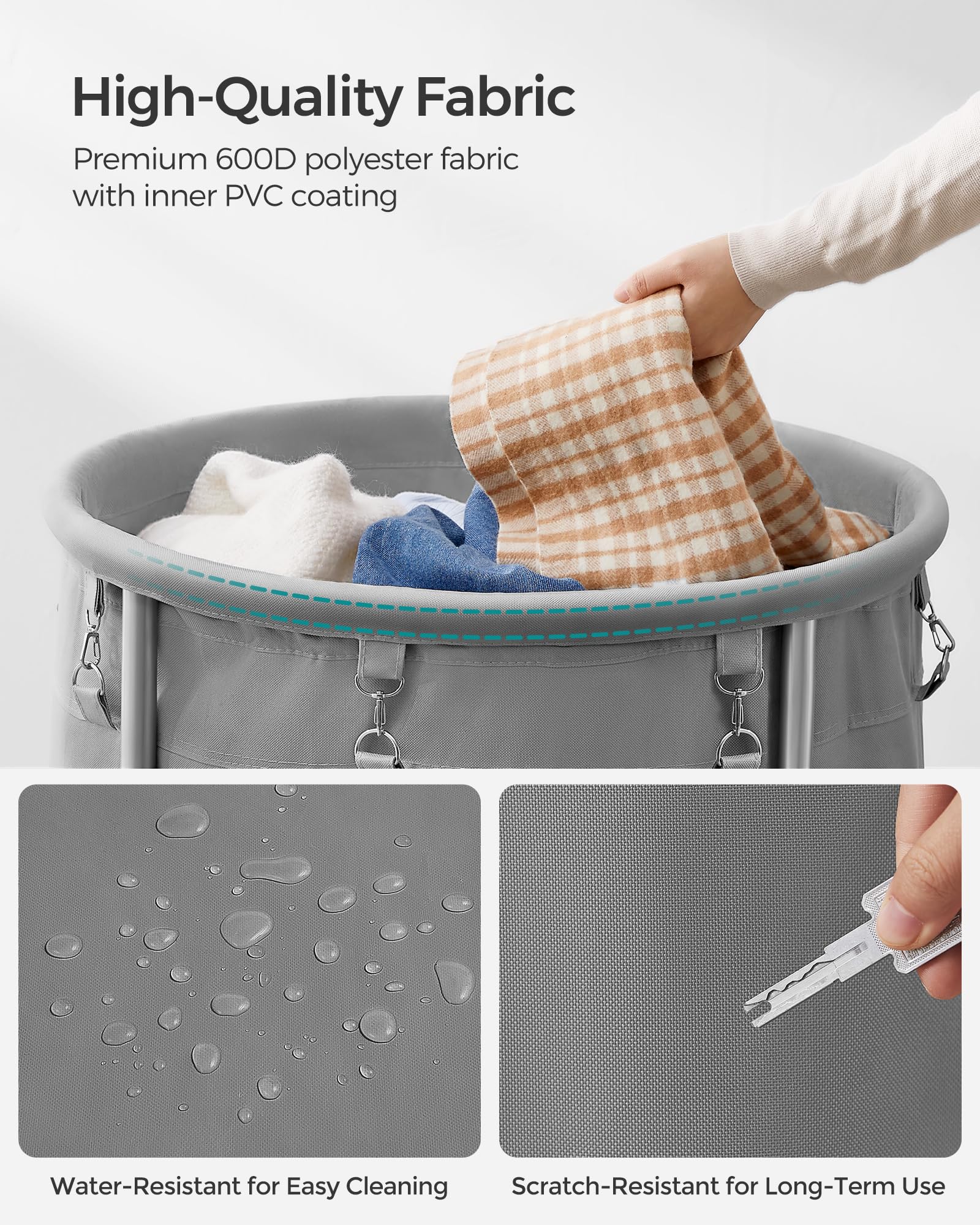SONGMICS Laundry Basket, Rolling Steel Frame with 2 Locking Wheels, 190 L