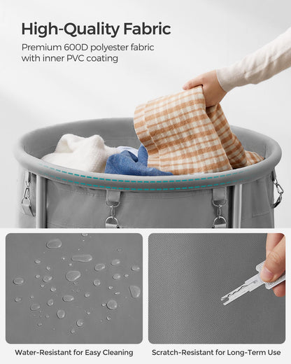 SONGMICS Laundry Basket, Rolling Steel Frame with 2 Locking Wheels, 190 L