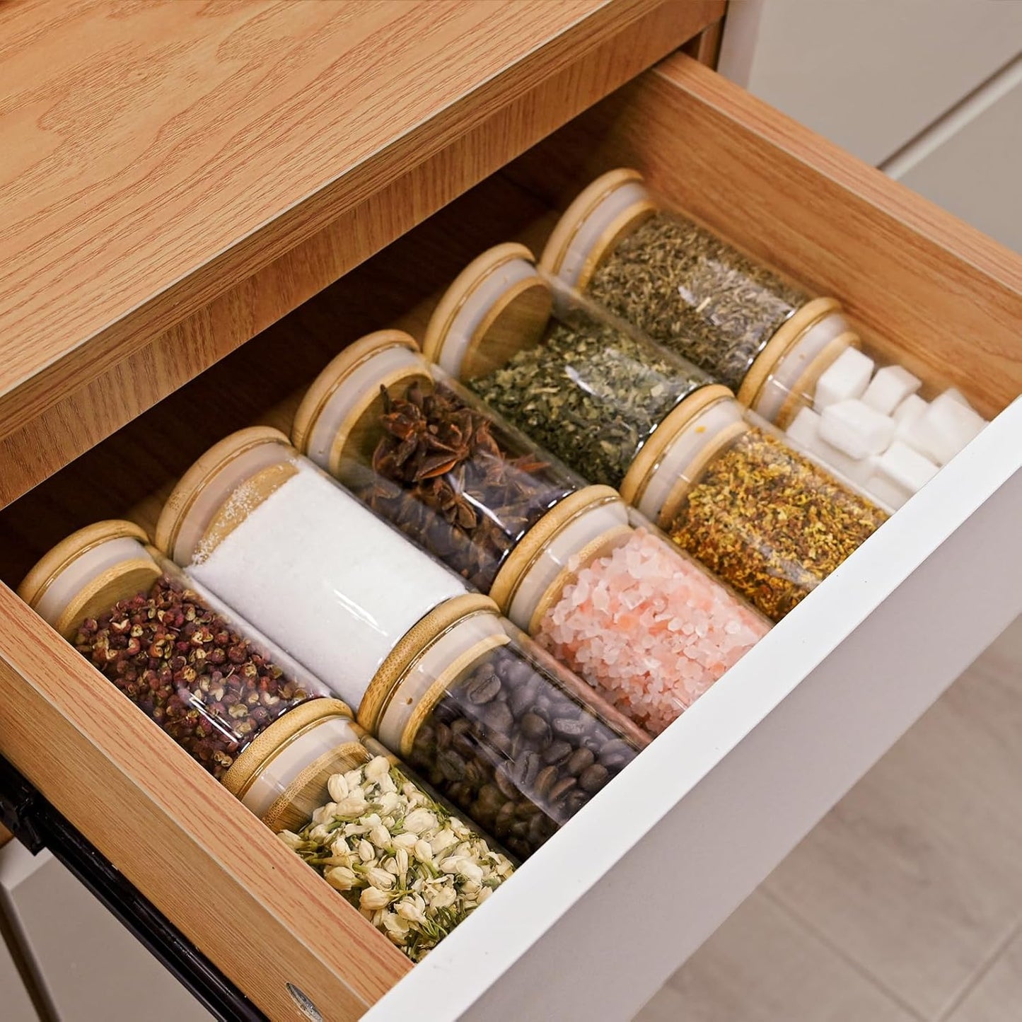 6oz Glass Food Storage Jars, Glass Jars with Bamboo Lids, Kitchen Storage Jars, Set of 6, Canisters