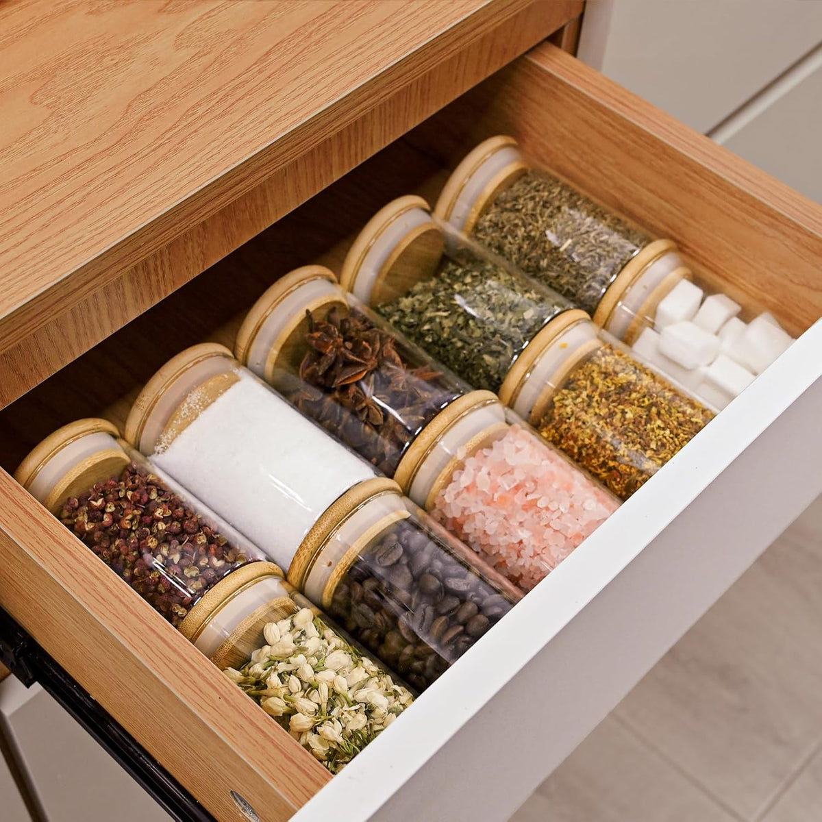 8oz Glass Food Storage Jars, Glass Jars with Bamboo Lids, Kitchen Storage Jars, Set of 12